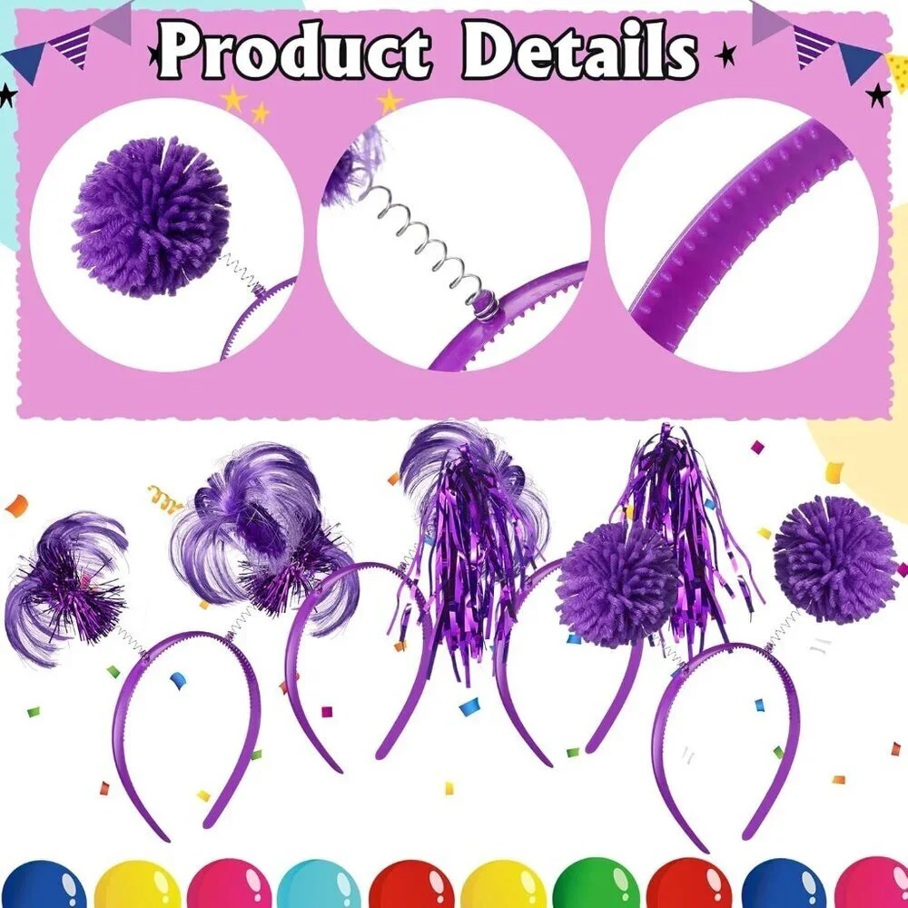 24 Pack Pom Pom Headbands Unisex Kids Purple Party Costume Accessories